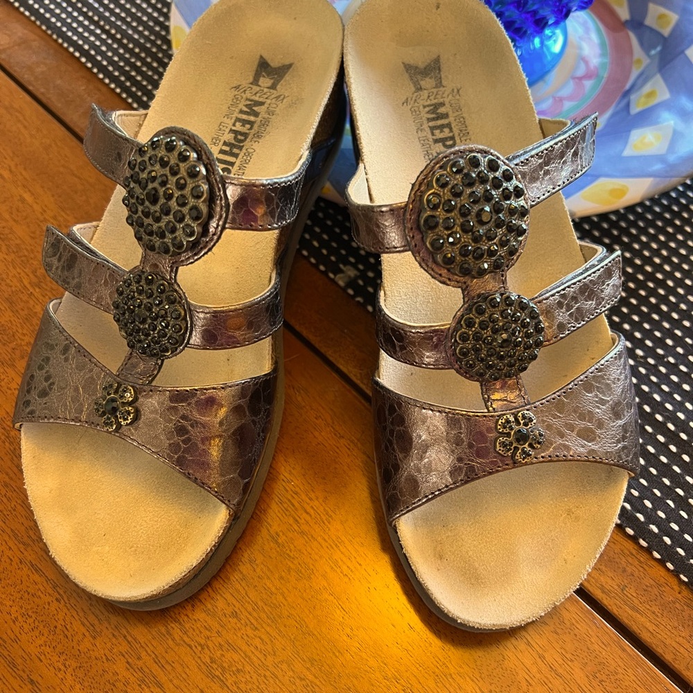 Mephisto Sandals Slides Strappy Jeweled Bronze